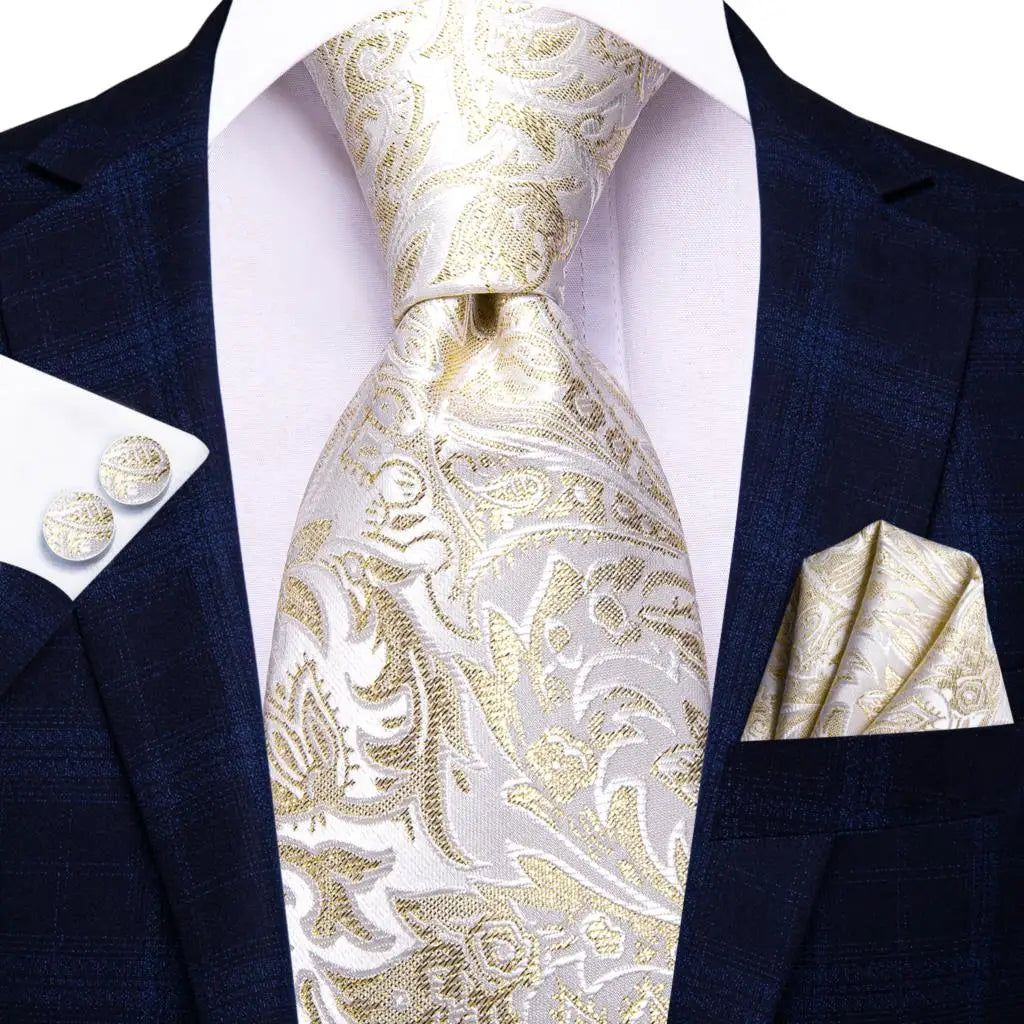 White Sliver Hanky Cufflinks Set Neck ties