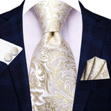 White Sliver Hanky Cufflinks Set Neck ties