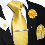 Gold 8cm Silk Tie Pin Pocket Square Cufflinks Tie