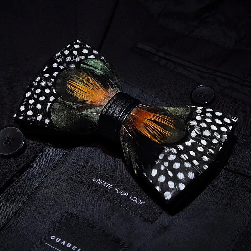 Green Orange Fashion Handmade Feather Bowtie Suit Accessories