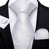 White Sliver Hanky Cufflinks Set Neck ties