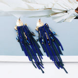 Blue Crystal Long Tassel Earrings