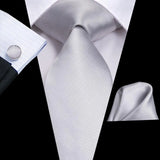 White Sliver Hanky Cufflinks Set Neck ties