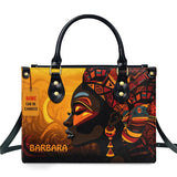 African Girl Print Leather Handbag