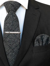 Gray Cashmere Wool 8cm Men Striped Plaid Necktie