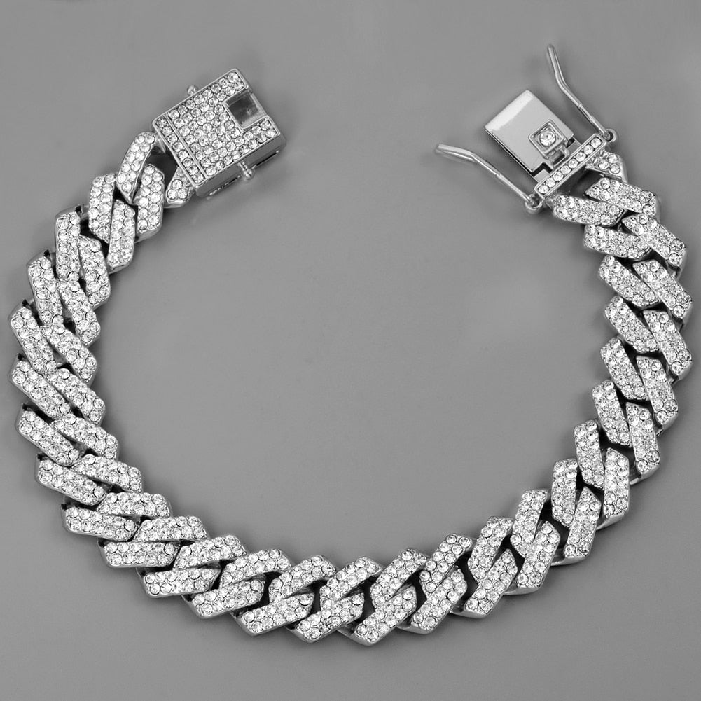 Punk Rhinestone Cuban Chain Bracelet