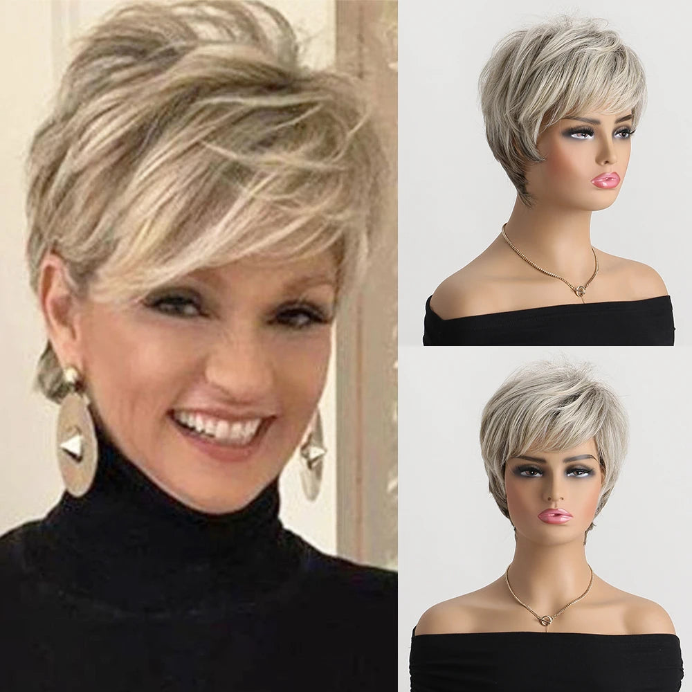 Short Gold Natural Heat Resistant Synthetic Hair Wigs