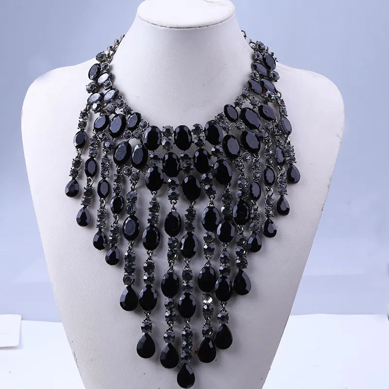Maxi Clear Crystal Tassel Necklace