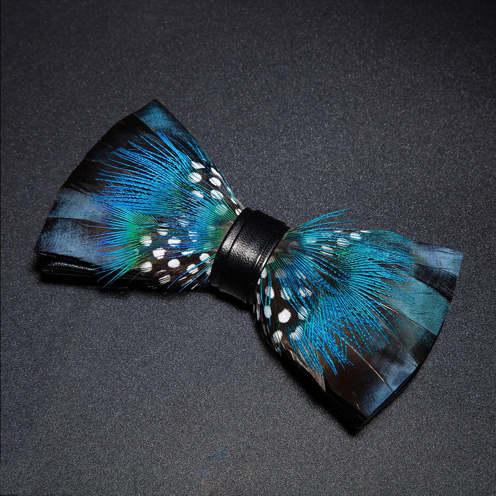 Blue black Fashion Handmade Feather Bowtie Suit Accessories