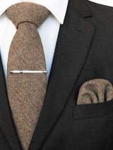 Brown Cashmere Wool 8cm Men Striped Plaid Necktie