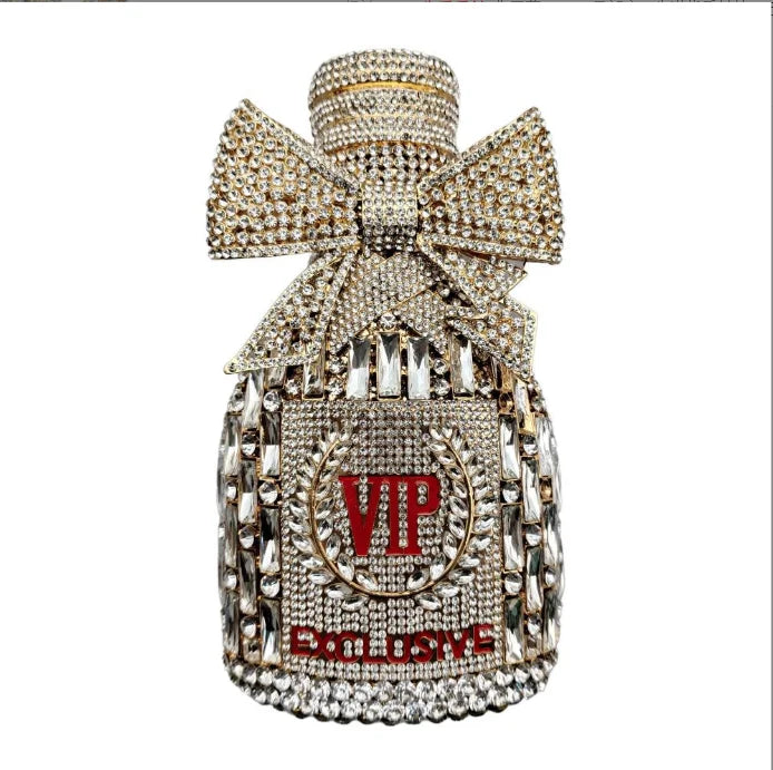 Champagne Bottle Rhinestones Clutch Purse Evening Bag