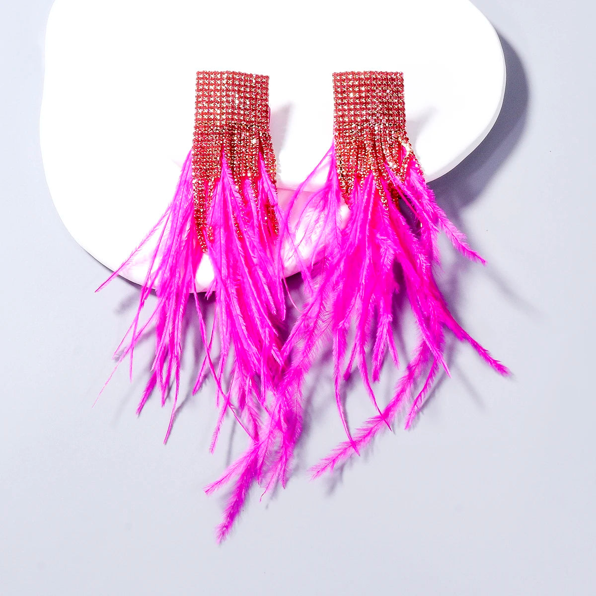 Rhinestone Big Feather Earrings