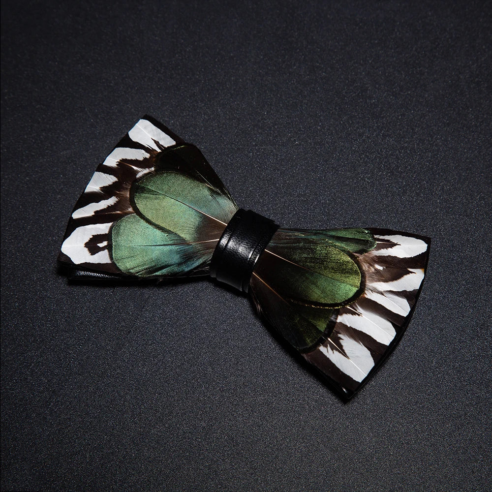 Green Fashion Handmade Feather Bowtie Suit Accessories