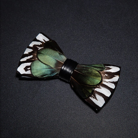 Green Fashion Handmade Feather Bowtie Suit Accessories