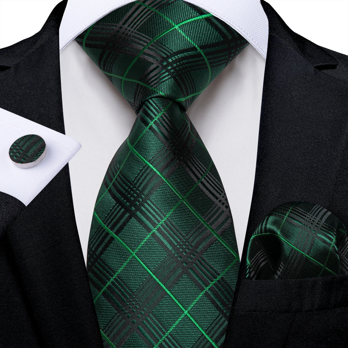 Plaid Classic 8cm Business Pocket Square Cufflinks