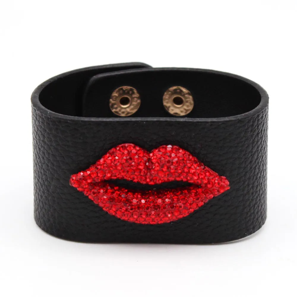 Crystal Red Lip Leather Bracelet