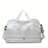 White Lightweight Nylon Large Holographic Duffel Bag