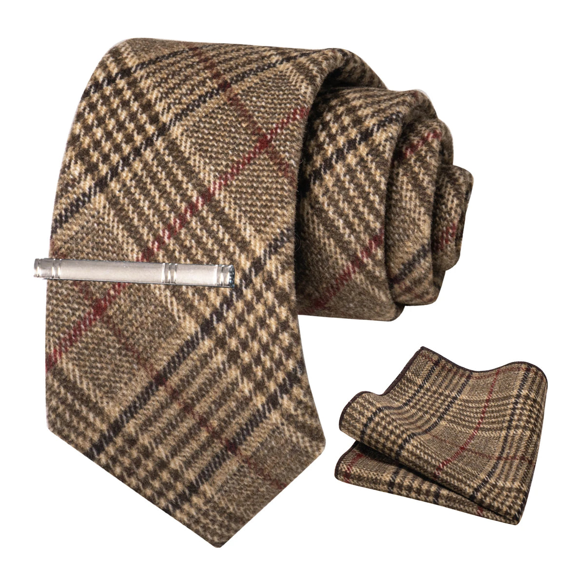 Brown Cashmere Wool 8cm Men Striped Plaid Necktie