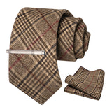 Brown Cashmere Wool 8cm Men Striped Plaid Necktie