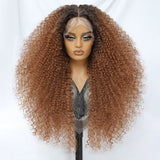 Brown 24 Inch Jerry Curl Synthetic Lace Kinky Curly Wigs