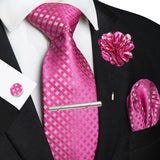 Pink 8cm Silk Tie Pin Pocket Square Cufflinks Tie