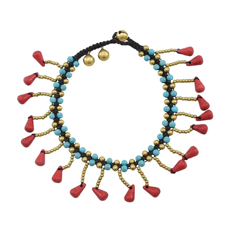 Retro Imitation Turquoise Starfish Water Droplet Tassel Bracelet