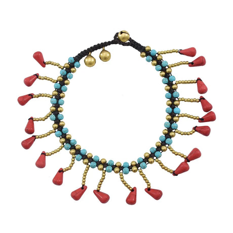 Retro Imitation Turquoise Starfish Water Droplet Tassel Bracelet