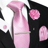 Pink 8cm Silk Tie Pin Pocket Square Cufflinks Tie