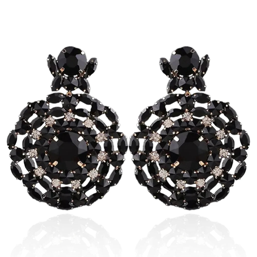 Rhinestone Black Round Earrings