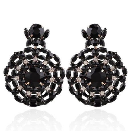 Rhinestone Black Round Earrings