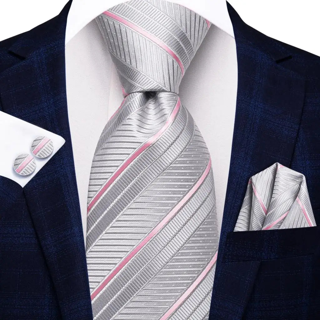 White Sliver Hanky Cufflinks Set Neck ties
