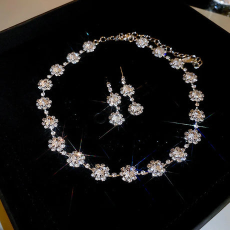 Rhinestone Pearl Rectangular Earrings Necklace Set