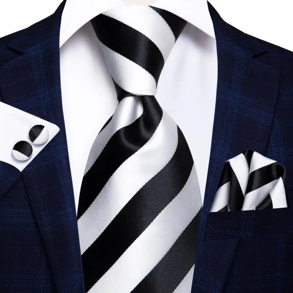 White Sliver Hanky Cufflinks Set Neck ties