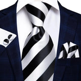 White Sliver Hanky Cufflinks Set Neck ties