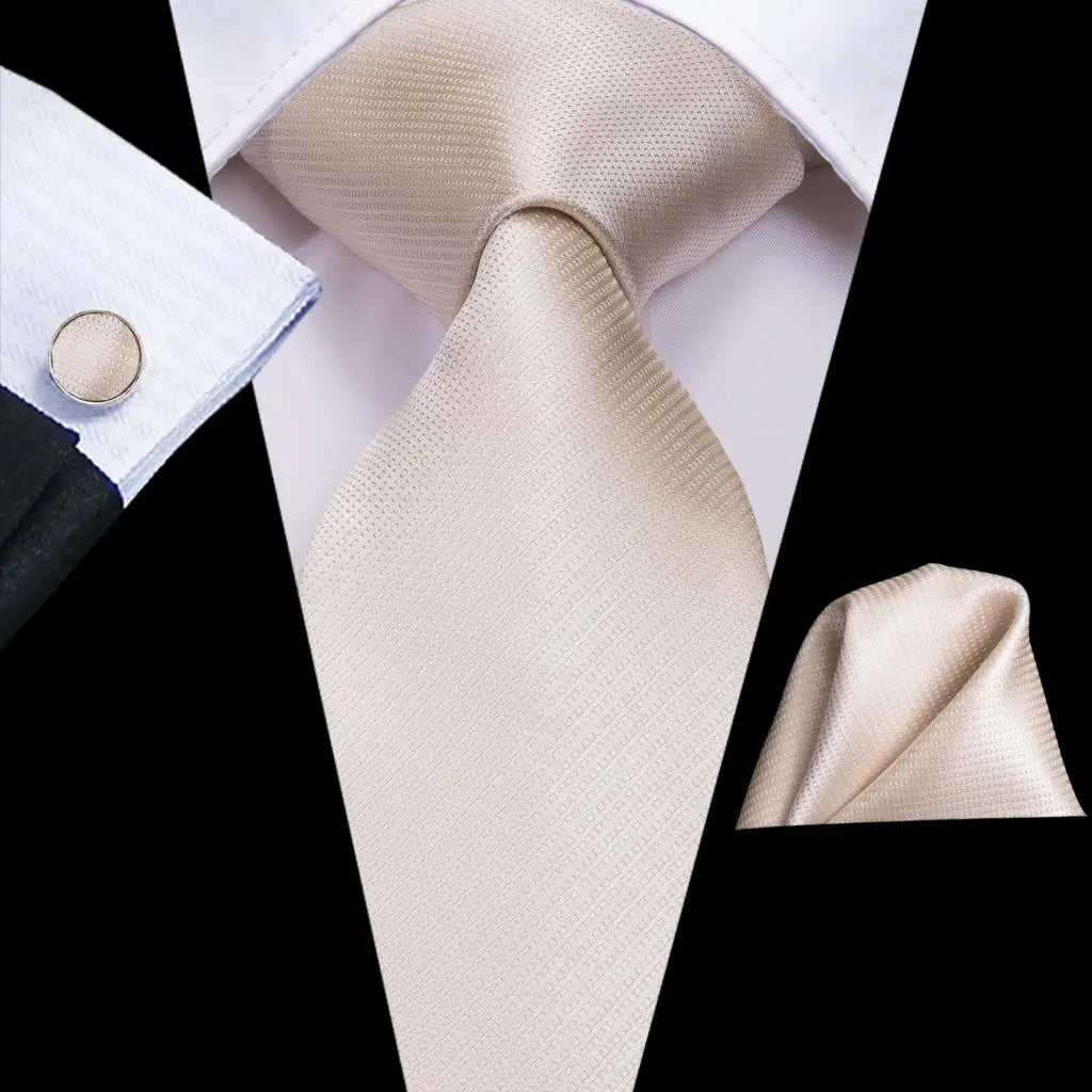 White Sliver Hanky Cufflinks Set Neck ties