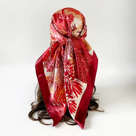 Red Luxury Square Silk Foulard 90*90cm Shawl Wrap Headband