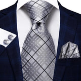 White Sliver Hanky Cufflinks Set Neck ties