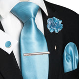Blue 8cm Silk Tie Pin Pocket Square Cufflinks Tie