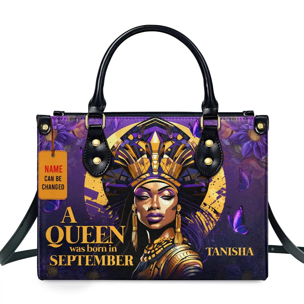 African Girl Print Leather Handbag