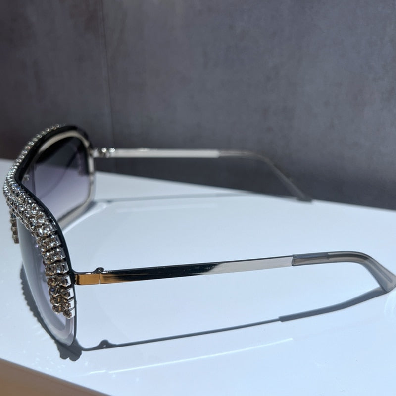 Oversized Rhinestone Rimless Vintage Sunglasses