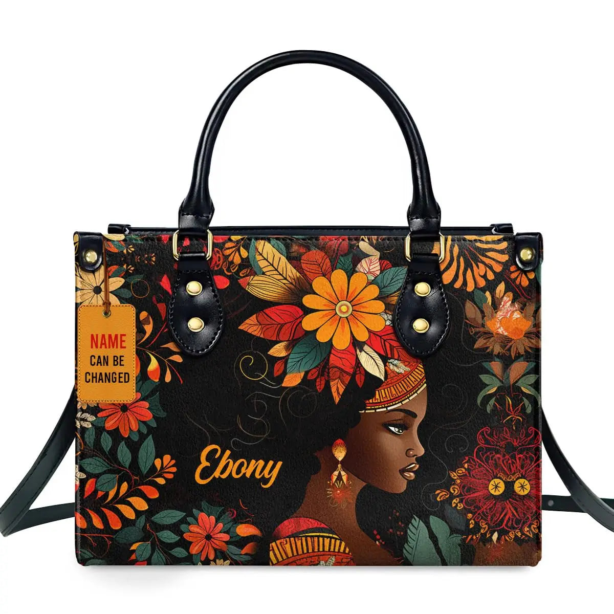 African Girl Print Leather Handbag