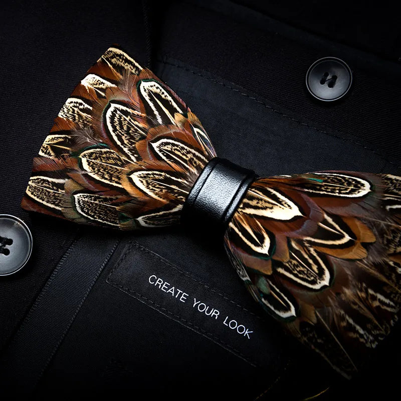 Brown Fashion Handmade Feather Bowtie Suit Accessories