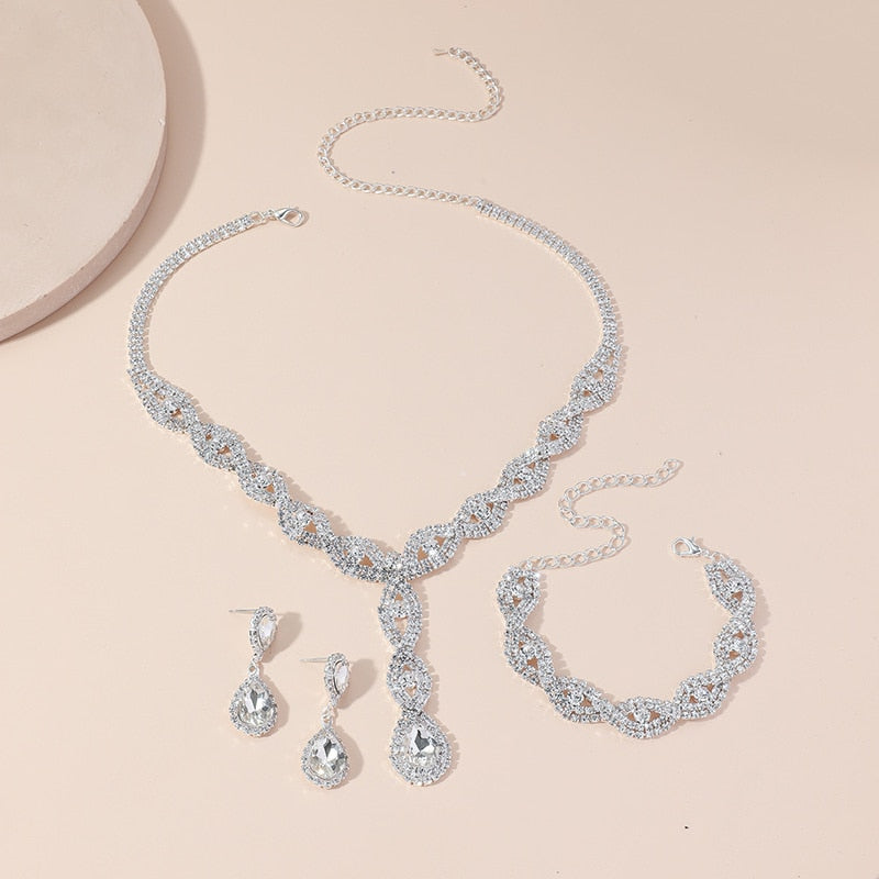 Water Drop Zircon Crystal Necklace Set