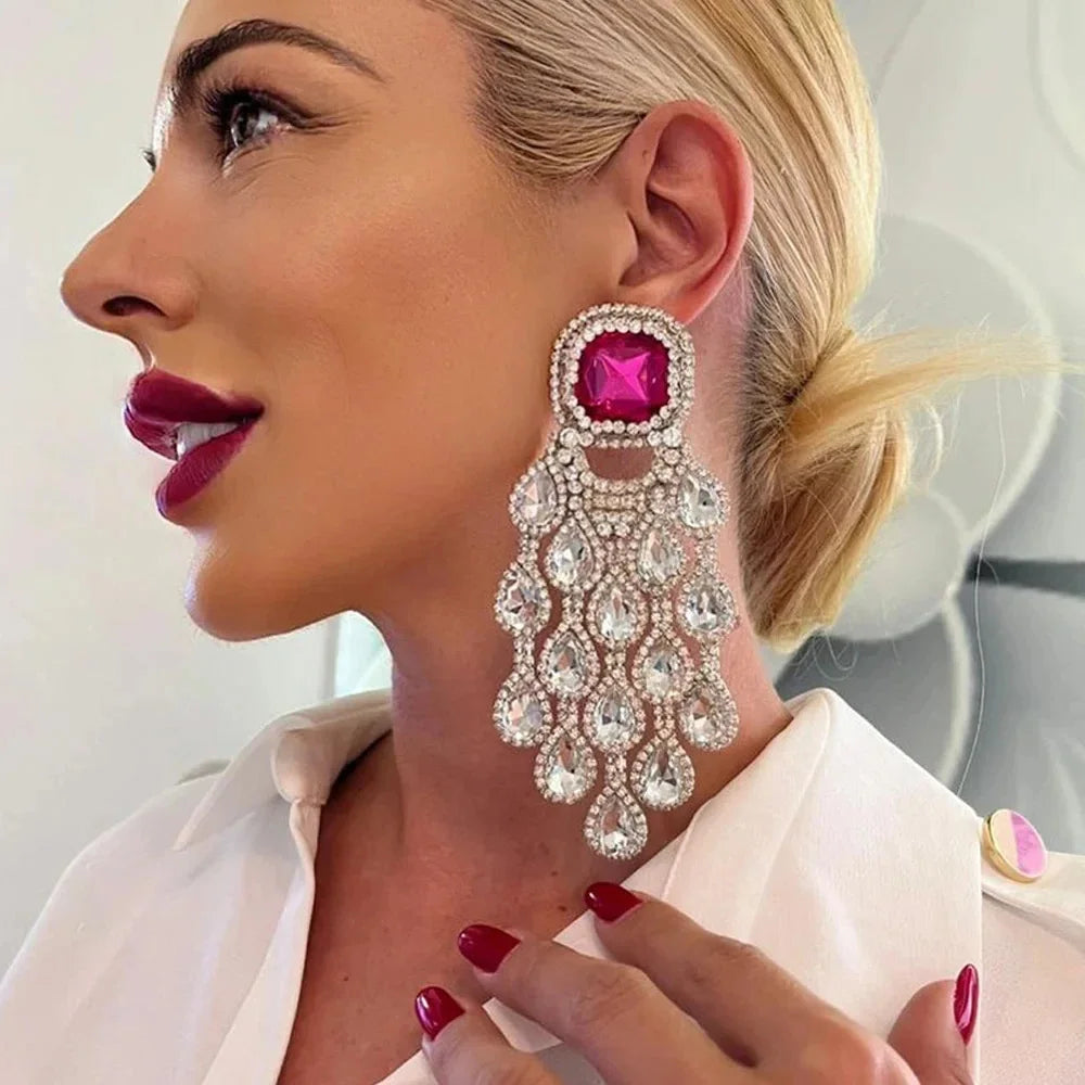 Crystal Large Tassel Earrings