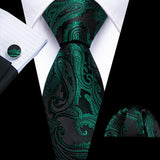 Solid Paisley Green Teal Blue Striped Silk Men Tie