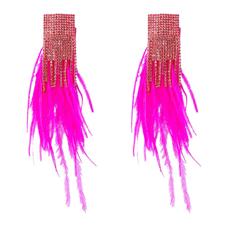 Rhinestone Big Feather Earrings