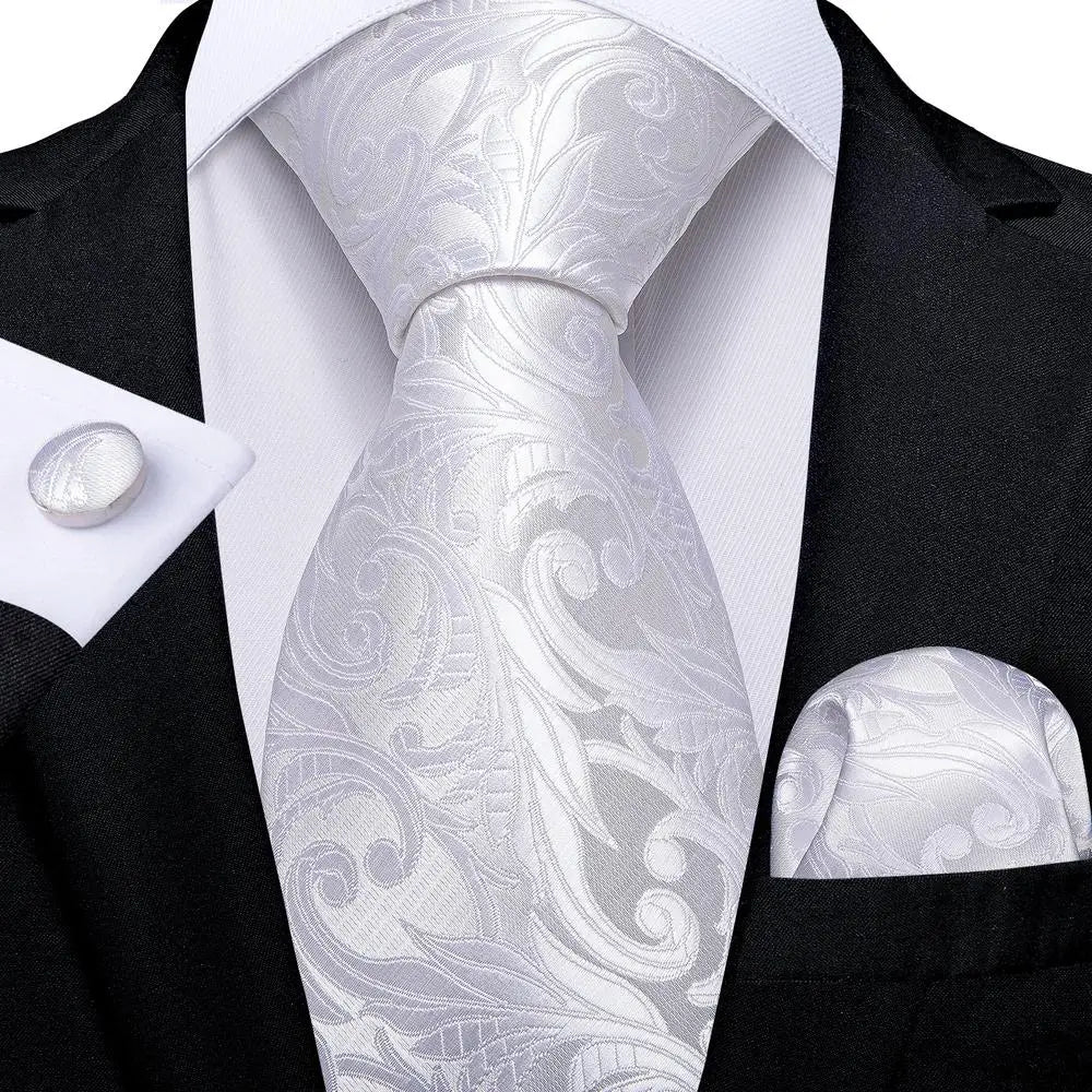 White Sliver Hanky Cufflinks Set Neck ties
