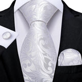 White Sliver Hanky Cufflinks Set Neck ties