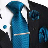 Blue 8cm Silk Tie Pin Pocket Square Cufflinks Tie