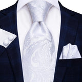 White Sliver Hanky Cufflinks Set Neck ties